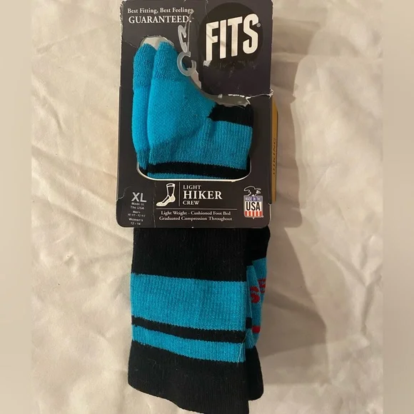 FITS Socks Light Hiker Crew Black Scuba Blue Merino Wool Cushioned Comp … - Picture 5 of 5